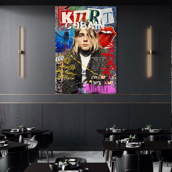 Tablou Canvas Premium LuxCanva® A1016, Kurt Donald Cobain , Decorativ, Cantaret, Chitarist, Rock Star, Culori Vibrante