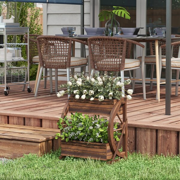Outsunny Pat de Gradină Înălțat pe 2 Nivele, Jardiniere Căruță din Lemn cu Orificii de Drenaj pentru Legume, Flori, Ierburi Aromatice | Aosom Romania