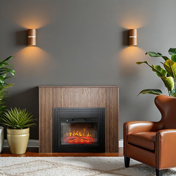 Semineu electric 3D cu riflaje ElectricSun LAMELIA stejar inchis, cu sunet, 3 culori, Wi-Fi cu APP internet, L120xH102cm