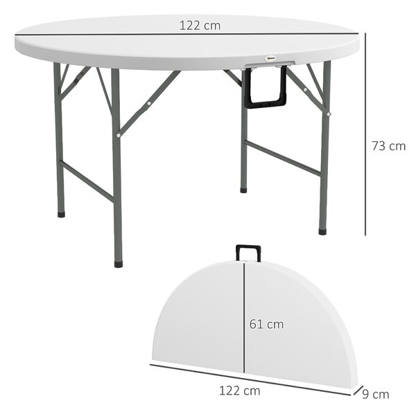 Outsunny Masă Pliabilă de Grădină Φ122 cm, Masă de Picnic Rotundă pentru 6 Persoane, Cadru Metalic, Alb | Aosom Romania