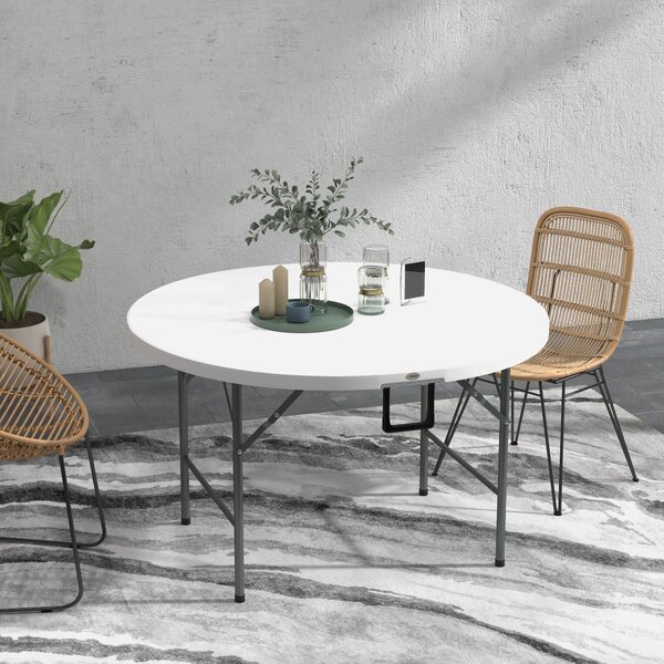 Outsunny Masă Pliabilă de Grădină Φ122 cm, Masă de Picnic Rotundă pentru 6 Persoane, Cadru Metalic, Alb | Aosom Romania