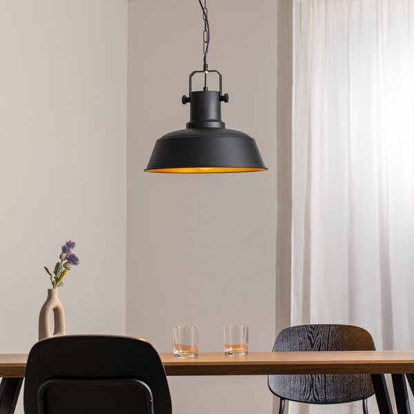 ROYALTECH Lampă suspendată Orema, negru, Ø 40 cm, metal, E27, reglabil, Negru, Camera de zi / sufragerie, Metal, Vintage