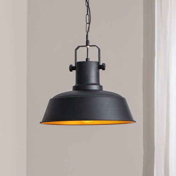 ROYALTECH Lampă suspendată Orema, negru, Ø 40 cm, metal, E27, reglabil, Negru, Camera de zi / sufragerie, Metal, Vintage