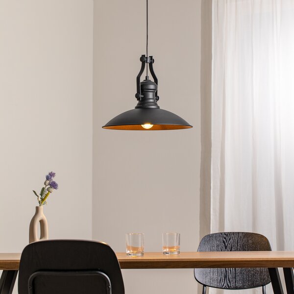 ROYALTECH Lampă suspendată Fimda, negru, Ø 41 cm, metal, E27, reglabil, Negru, Camera de zi / sufragerie, Metal