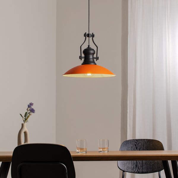 ROYALTECH Lampă suspendată Fimda, portocaliu, Ø 41 cm, metal, E27, reglabil, Portocaliu, Camera de zi / sufragerie, Metal