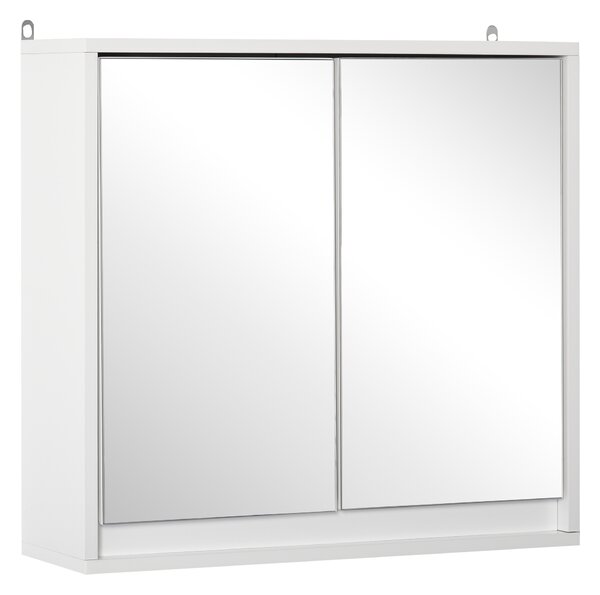 HOMCOM Dulap de baie cu 2 usi, oglinda baie dulap cu raft reglabil din lemn MDF 48x14.5x45cm alb
