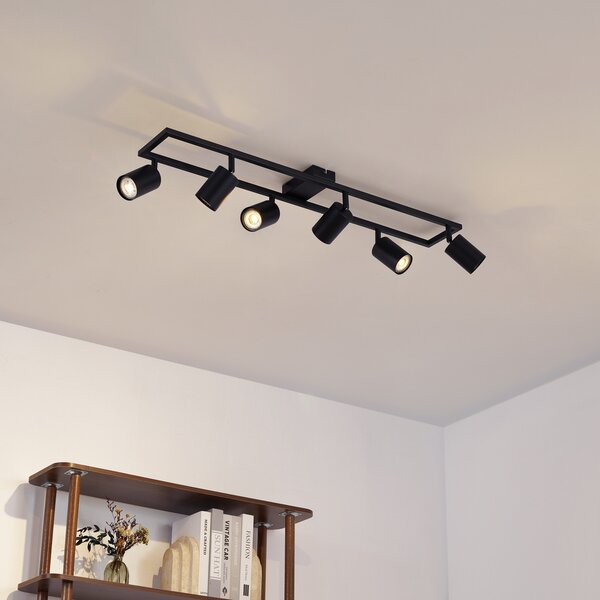 Lindby Spot de tavan Bravius, negru, 6 becuri, fier, reglabil, Negru, Hol, Metal, Modern