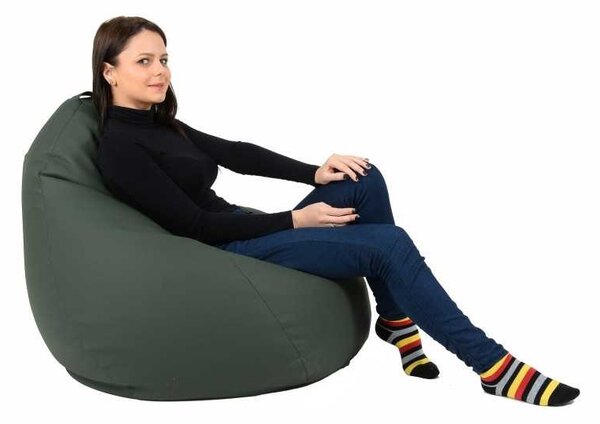 Fotoliu Nirvana Hobbit Pufrelax, Material Piele ecologica - Dark Green