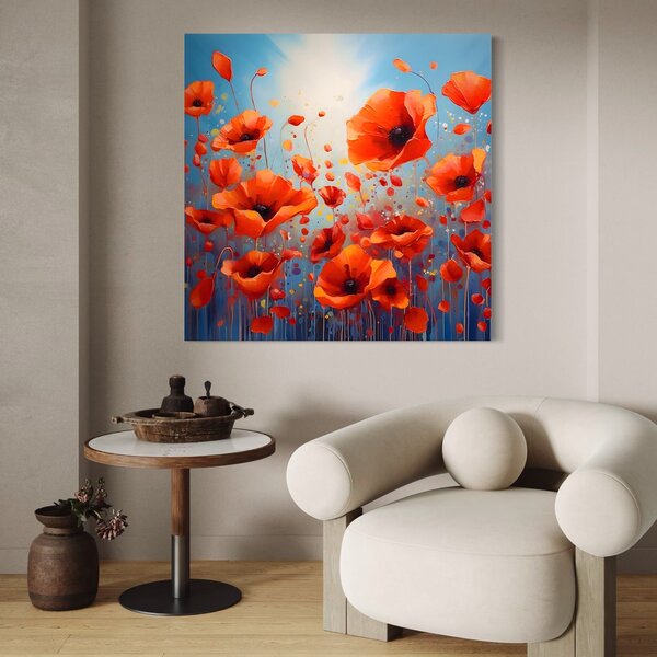Tablou Canvas Premium LuxCanva® A1408, Campul Cu Maci , Room, Natura, Planta, Flori Rosii, Peisaj, Living, Culori Vibrante