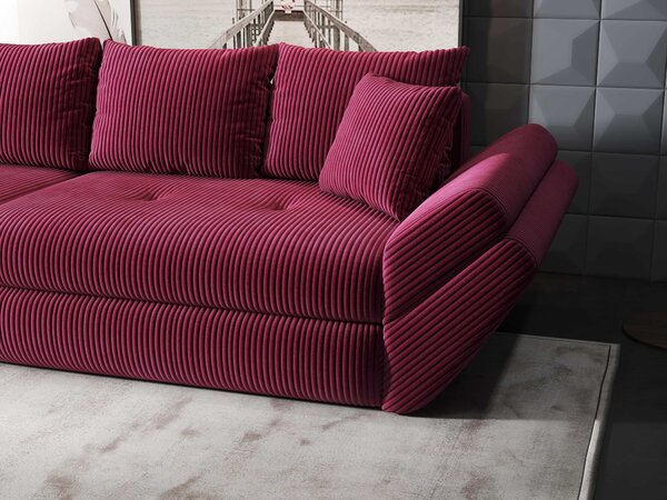 Canapea extensibilă dumonde cu ladă de depozitare si sezut confortabil din spuma high-density, Loana Zoom Rosu 300x100 cm