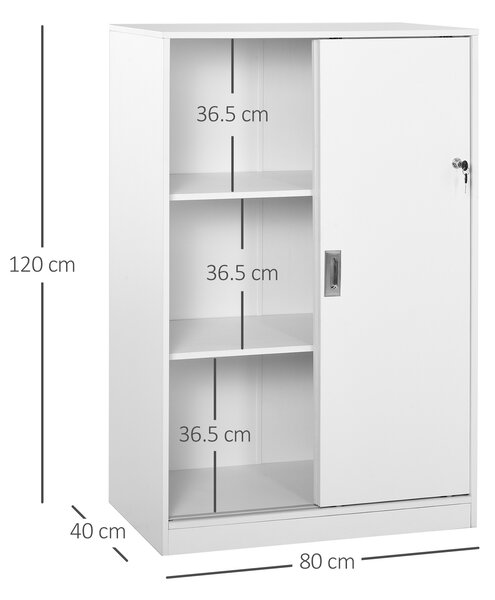 HOMCOM Dulap pentru birou cu 3 rafturi si 2 chei de siguranta, mobilier pentru birou din PAL, 80x40x120 cm, alb