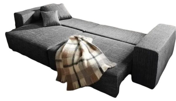 Canapea extensibilă dumonde cu ladă de depozitare si sezut confortabil din spuma high-density, Marbela Magma Black XXL 295x120 cm