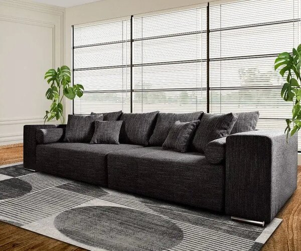 Canapea extensibilă dumonde cu ladă de depozitare si sezut confortabil din spuma high-density, Marbela Magma Black XXL 295x120 cm