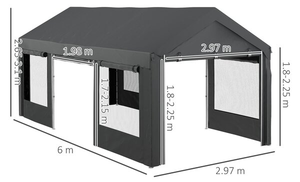 Outsunny Pavilion de Grădină cu Înălțime Reglabilă, 4 Uși și 4 Ferestre, 6x3 m, Gri Închis | Aosom Romania