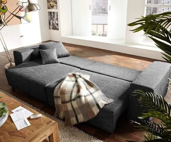 Canapea extensibilă dumonde cu ladă de depozitare si sezut confortabil din spuma high-density, Marbela Magma Black XXL 295x120 cm