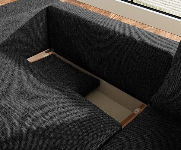 Canapea extensibilă dumonde cu ladă de depozitare si sezut confortabil din spuma high-density, Marbela Magma Black XXL 295x120 cm