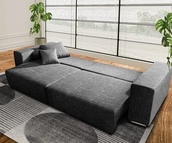 Canapea extensibilă dumonde cu ladă de depozitare si sezut confortabil din spuma high-density, Marbela Magma Black XXL 295x120 cm