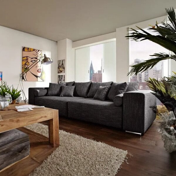 Canapea extensibilă dumonde cu ladă de depozitare si sezut confortabil din spuma high-density, Marbela Magma Black XXL 295x120 cm