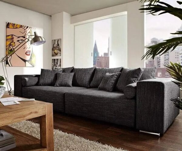 Canapea extensibilă dumonde cu ladă de depozitare si sezut confortabil din spuma high-density, Marbela Magma Black XXL 295x120 cm