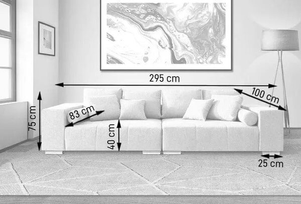 Canapea extensibilă dumonde cu ladă de depozitare si sezut confortabil din spuma high-density, Marbela Magma Grey XXL 295x120 cm