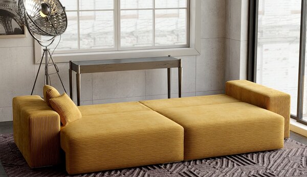 Canapea extensibilă dumonde cu ladă de depozitare si sezut confortabil din spuma high-density, Marbela Zoom Mustar XXL 295x120 cm