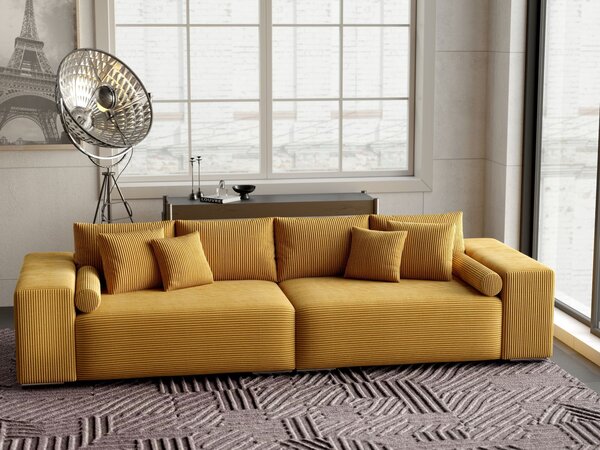 Canapea extensibilă dumonde cu ladă de depozitare si sezut confortabil din spuma high-density, Marbela Zoom Mustar XXL 295x120 cm