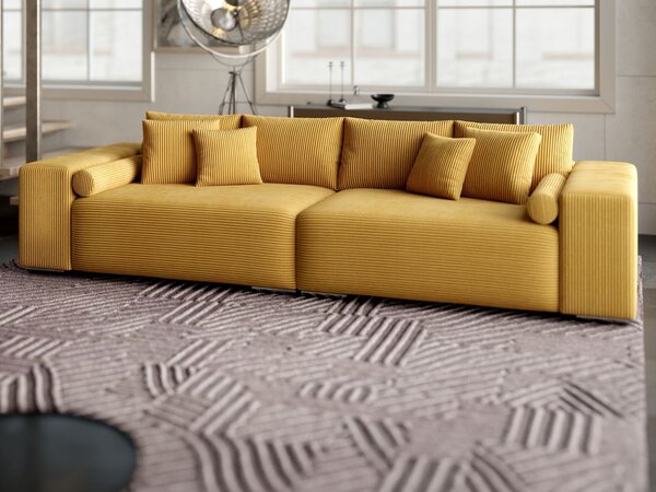 Canapea extensibilă dumonde cu ladă de depozitare si sezut confortabil din spuma high-density, Marbela Zoom Mustar XXL 295x120 cm