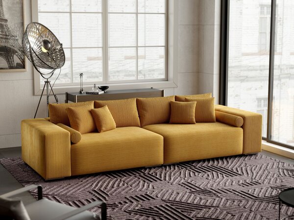Canapea extensibilă dumonde cu ladă de depozitare si sezut confortabil din spuma high-density, Marbela Zoom Mustar XXL 295x120 cm