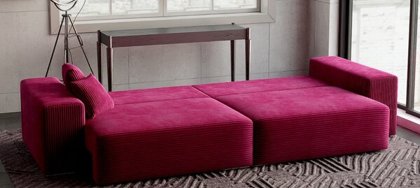 Canapea extensibilă dumonde cu ladă de depozitare si sezut confortabil din spuma high-density, Marbela Zoom Red XXL 295x120 cm