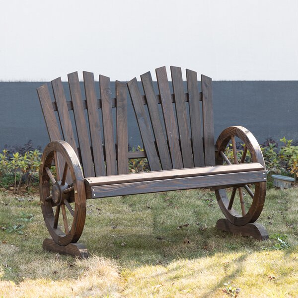 Outsunny Bancă de Grădină Rustică din Lemn, Design cu Roți de Căruță, 108x66x95 cm | Aosom Romania