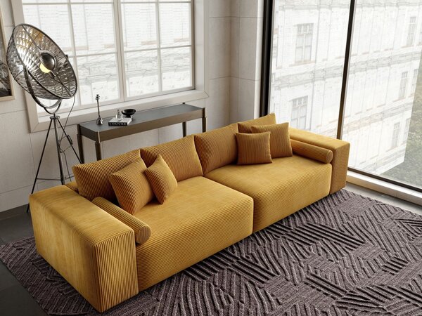 Canapea extensibilă dumonde cu ladă de depozitare si sezut confortabil din spuma high-density, Marbela Zoom Mustar XXL 295x120 cm