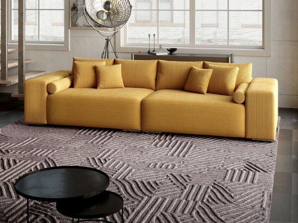 Canapea extensibilă dumonde cu ladă de depozitare si sezut confortabil din spuma high-density, Marbela Zoom Mustar XXL 295x120 cm