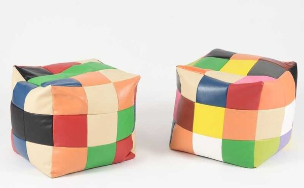 Taburet Cub, Material Piele ecologica - Mozaic