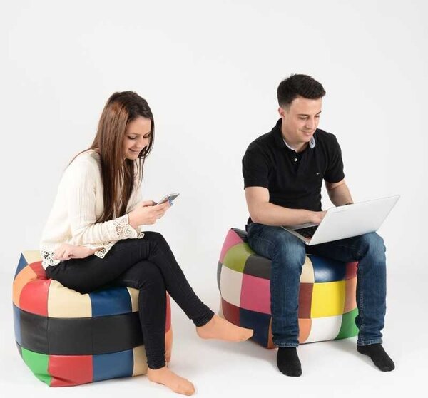 Taburet Cub, Material Piele ecologica - Mozaic