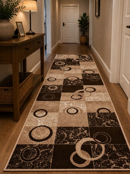 Traversa Hol, Model Mira 24170 120, Festonata, Latime 120 cm, Maro Dreptunghi, Maro, 120 x 300