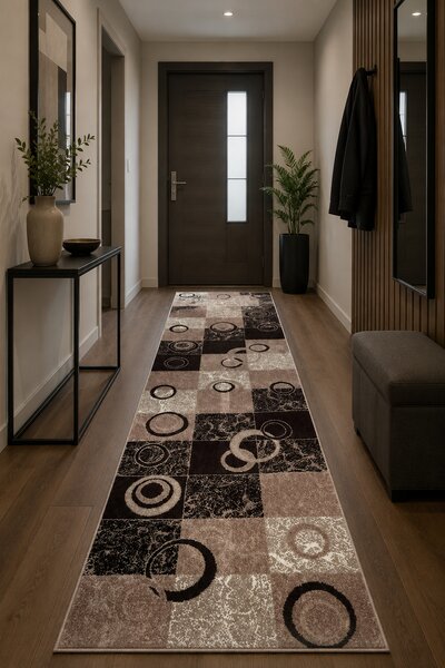 Traversa Hol, Model Mira 24170 120, Festonata, Latime 120 cm, Maro Dreptunghi, Maro, 120 x 300