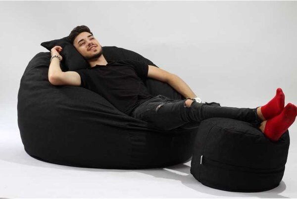 Set Fotoliu King Size cu Otoman (suport picioare) si Perna, Material Textil - Eerie Black