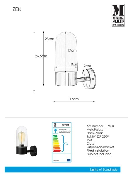 Markslöjd 107800 - Aplică baie ZEN 1xE27/15W/230V IP44