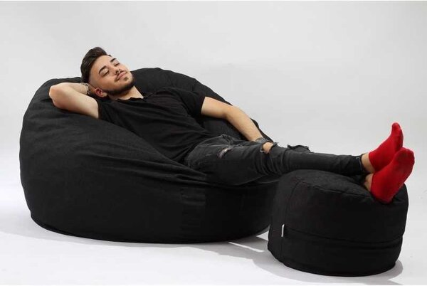 Set Fotoliu King Size cu Otoman (suport picioare), Material Textil - Eerie Black