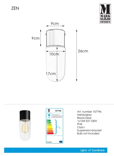 Markslöjd 107796 - Plafonieră baie ZEN 1xE27/15W/230V IP44