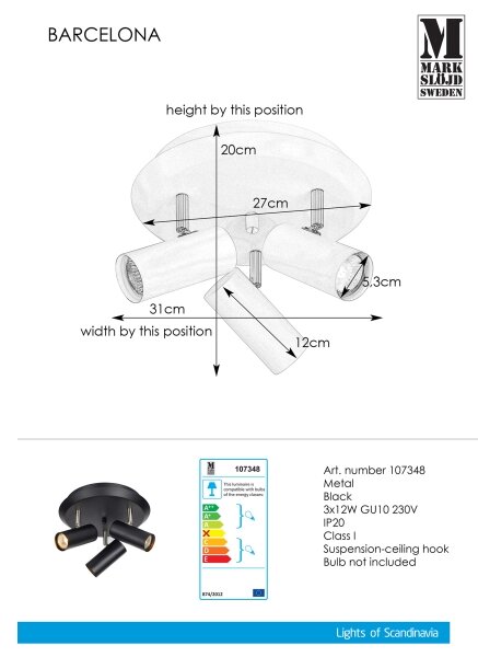 Markslöjd 107348 - Lampă spot BARCELONA 3xGU10/12W/230V