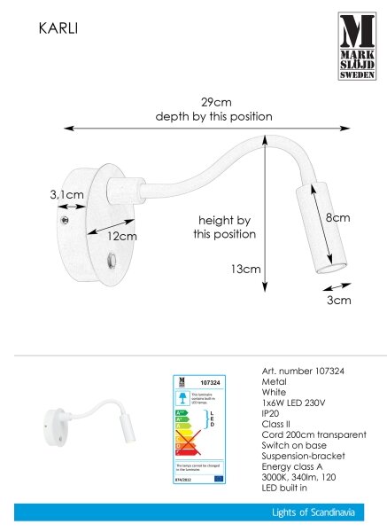 Markslöjd 107324 - Aplică perete LED KARLI LED/6W/230V