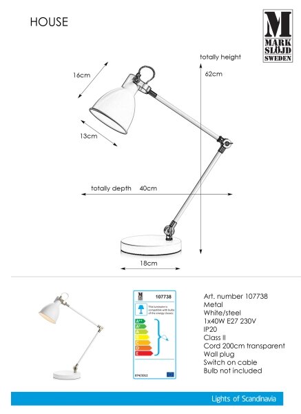 Markslöjd 107738 - Lampă de masă HOUSE 1xE27/40W/230V