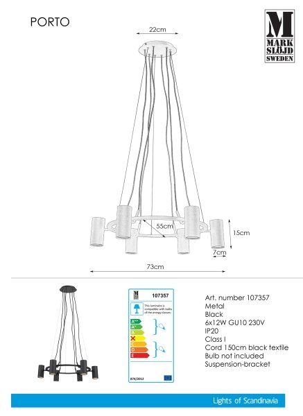 Markslöjd 107357 - Lustră pe cablu PORTO 6xGU10/12W/230V