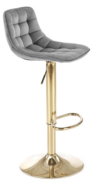 Scaun de bar H120, gri/auriu, stofa catifelata/metal, 84/106x43x44 cm