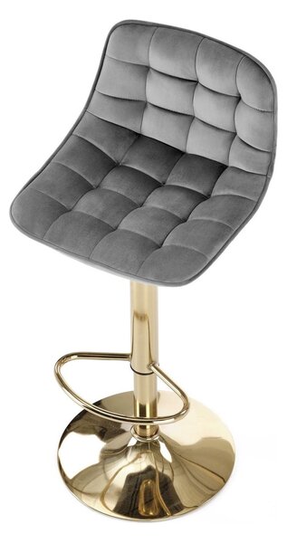 Scaun de bar H120, gri/auriu, stofa catifelata/metal, 84/106x43x44 cm