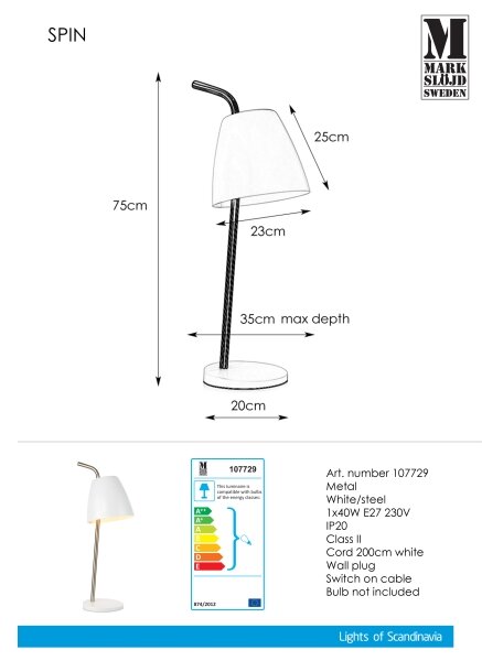 Markslöjd 107729 - Lampă de masă SPIN 1xE27/40W/230V