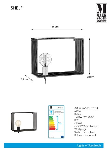 Markslöjd 107814 - Aplică de perete SHELF 1xE27/60W/230V