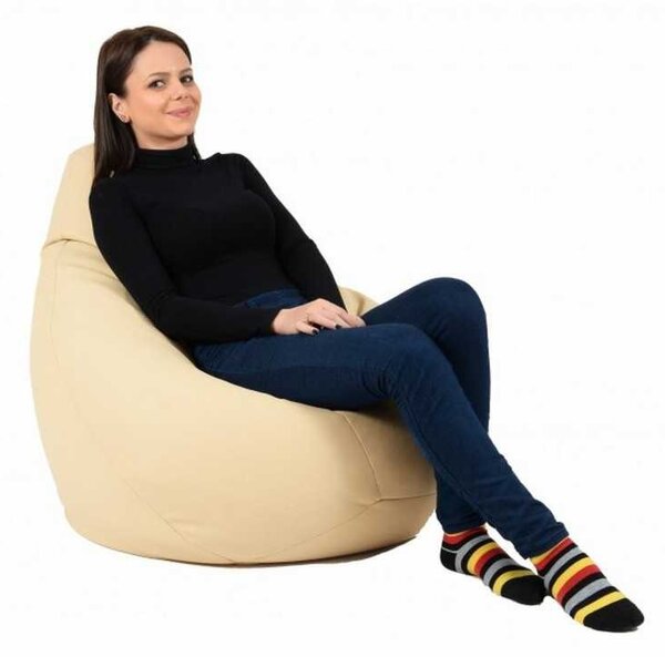 Fotoliu Nirvana Hobbit Pufrelax, Material Piele ecologica - Nude