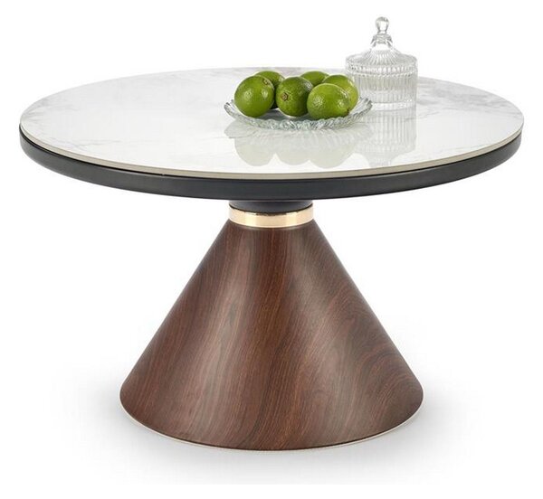 Masuta de cafea GENESIS, marmura alba/nuc, ceramica, 70x43 cm